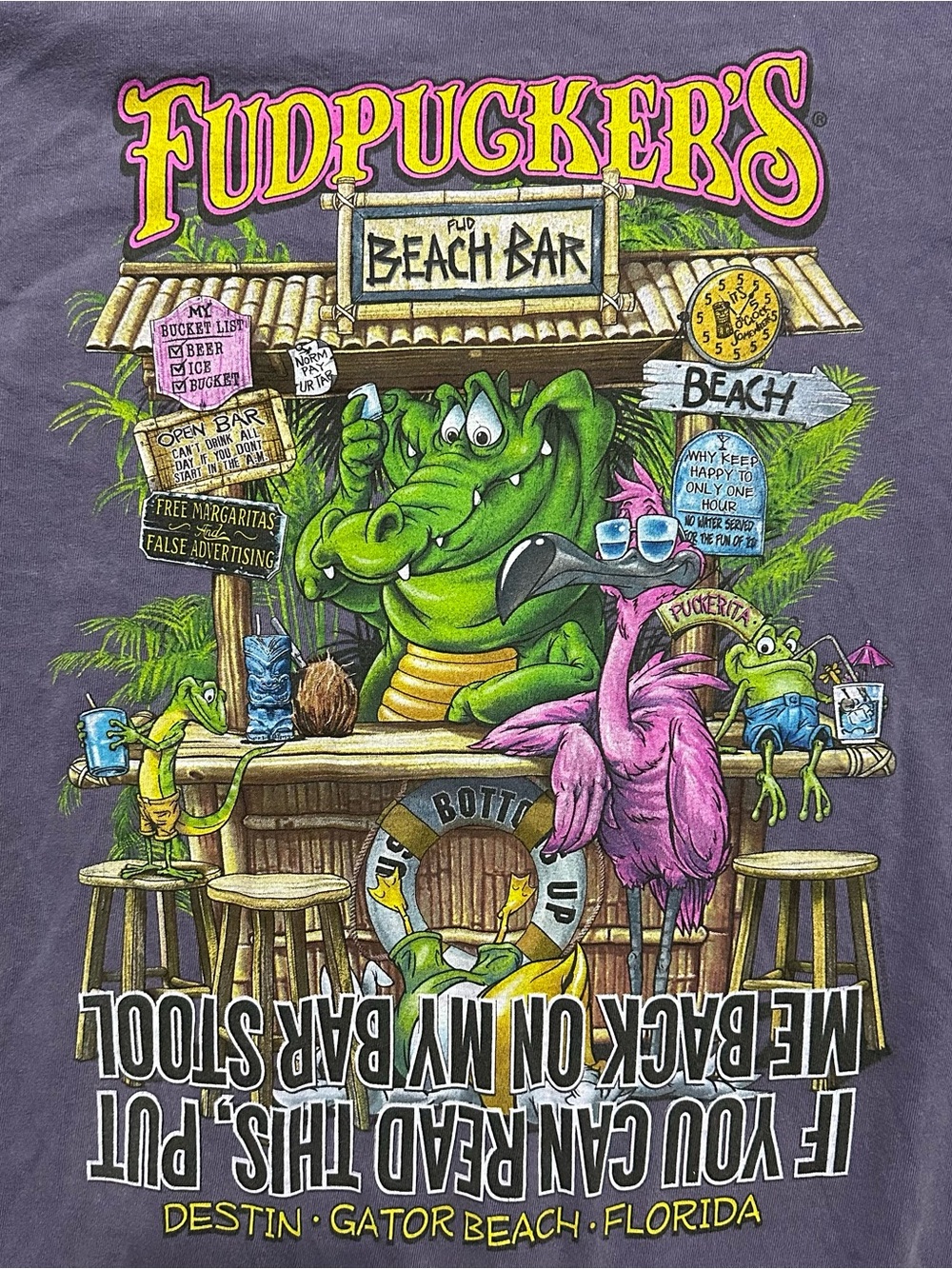 Fudpucker’s Destin Florida Long Sleeve Graphic Shirt Purple Mens XL